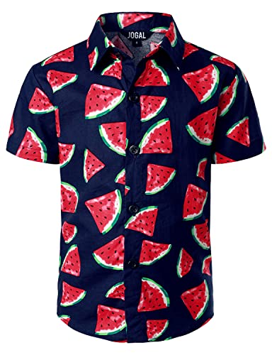 JOGAL Jungen Kurzarm Hawaii Hemd Baumwolle Sommer Freizeit Hemden Für Kinder Jahre 8 Wassermelone von JOGAL