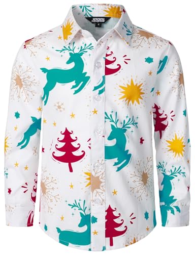 JOGAL Jungen Funky Christmas Print Weihnachtsmann Hemd Langarm Button Up Kinder Freizeithemd Grün Rot 6 Jahre von JOGAL