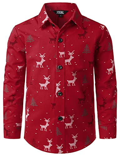 JOGAL Jungen Funky Christmas Print Weihnachtsmann Hemd Langarm Button Up Kinder Freizeithemd Rot 12 Jahre von JOGAL