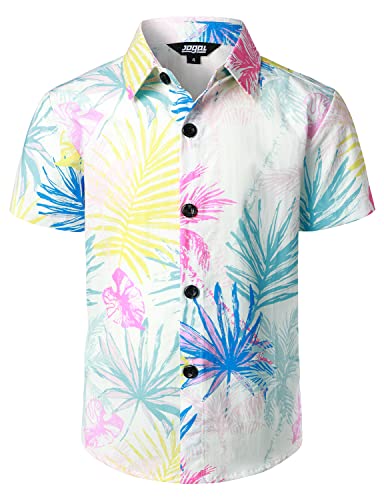 JOGAL Jungen Kurzarm Hawaii Hemd Baumwolle Sommer Freizeit Hemden Für Kinder Jahre 10 Mehrfarbig Weiß von JOGAL