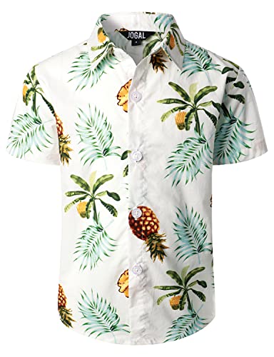 JOGAL Jungen Kurzarm Hawaii Hemd Baumwolle Sommer Freizeit Hemden Für Kinder Jahre 10 Weiß Ananasblätter JOGAL Jungen Kurzarm Hawaii Hemd Baumwolle Sommer Freizeit Hemden Für Kinder Jahre 10 Weiß Ananasblätter von JOGAL