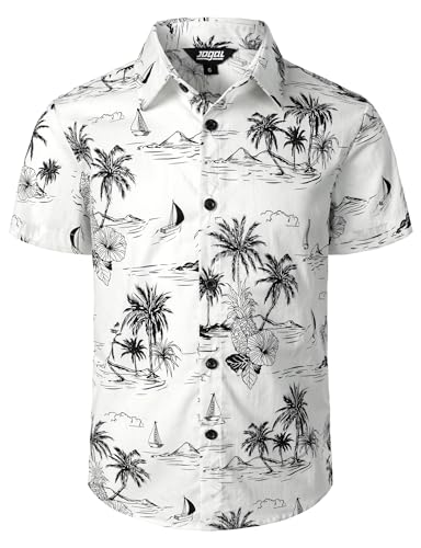 JOGAL Jungen Kurzarm Hawaii Hemd Baumwolle Sommer Freizeit Hemden Für Kinder Jahre 10 Weiße Blume von JOGAL