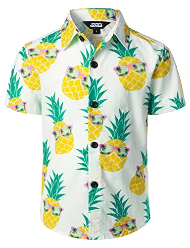 JOGAL Jungen Kurzarm Hawaii Hemd Baumwolle Sommer Freizeit Hemden Für Kinder Jahre 12 Weiß Gelb von JOGAL