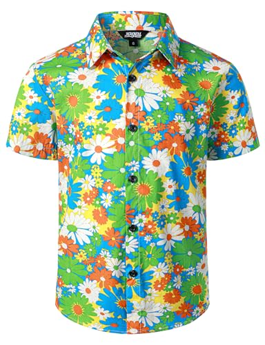 JOGAL Jungen Kurzarm Hawaii Hemd Baumwolle Sommer Freizeit Hemden Für Kinder Jahre 6 Gelbe Gänseblümchen von JOGAL