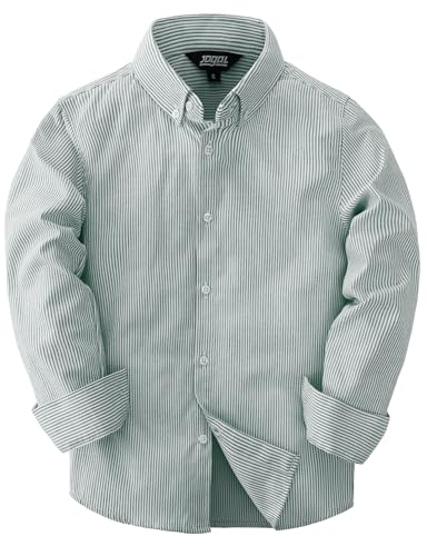 JOGAL Jungen Langarm Oxford Hemden Regular Fit Freizeithemd Kinder Gestreiftes Hemd für 6-14 Jahre DunkelGrün Jahre 9-10 von JOGAL