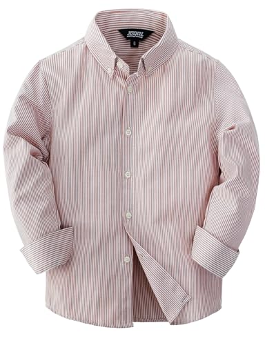 JOGAL Jungen Langarm Oxford Hemden Regular Fit Freizeithemd Kinder Gestreiftes Hemd für 6-14 Jahre Erdgelb Jahre 9-10 von JOGAL