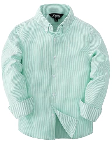 JOGAL Jungen Langarm Oxford Hemden Regular Fit Freizeithemd Kinder Gestreiftes Hemd für 6-14 Jahre Grün Jahre 9-10 von JOGAL