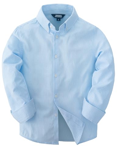 JOGAL Jungen Langarm Oxford Hemden Regular Fit Freizeithemd Kinder Gestreiftes Hemd für 6-14 Jahre Himmelblau Jahre 7-8 von JOGAL