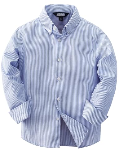 JOGAL Jungen Langarm Oxford Hemden Regular Fit Freizeithemd Kinder Gestreiftes Hemd für 6-14 Jahre Königsblau Jahre 5-6 von JOGAL