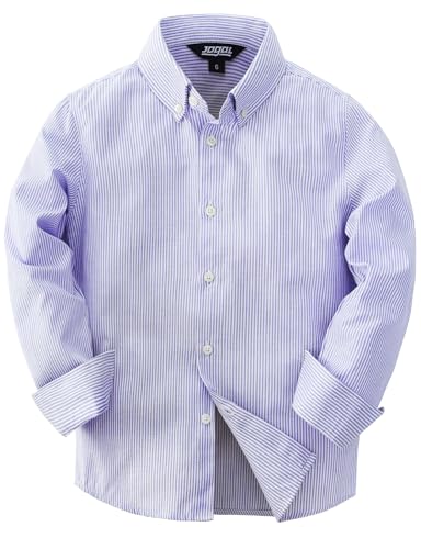 JOGAL Jungen Langarm Oxford Hemden Regular Fit Freizeithemd Kinder Gestreiftes Hemd für 6-14 Jahre Lila Jahre 11-12 von JOGAL