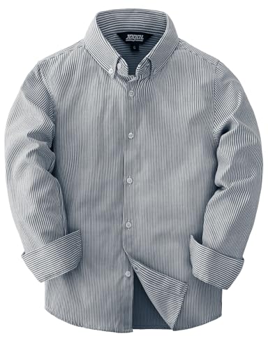 JOGAL Jungen Langarm Oxford Hemden Regular Fit Freizeithemd Kinder Gestreiftes Hemd für 6-14 Jahre Marine Jahre 7-8 von JOGAL