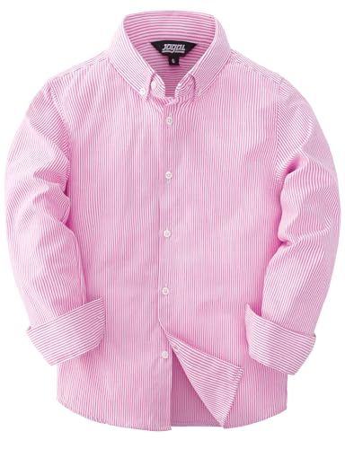 JOGAL Jungen Langarm Oxford Hemden Regular Fit Freizeithemd Kinder Gestreiftes Hemd für 6-14 Jahre Rosa Jahre 13-14 von JOGAL