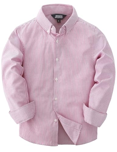 JOGAL Jungen Langarm Oxford Hemden Regular Fit Freizeithemd Kinder Gestreiftes Hemd für 6-14 Jahre Rot Jahre 7-8 von JOGAL