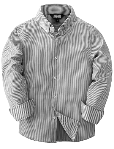 JOGAL Jungen Langarm Oxford Hemden Regular Fit Freizeithemd Kinder Gestreiftes Hemd für 6-14 Jahre Schwarz Jahre 11-12 von JOGAL