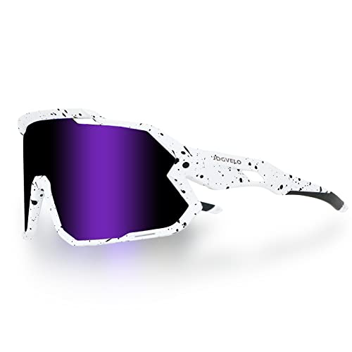 JOGVELO Polarisierte Sonnenbrille, Sportbrille-Sonnenbrille mit 3 Wechselgläsern für Herren Damen Sport Radfahren MTB Radbrille Sportbrille Fahren Angeln Baseball Laufen, Weiß&Blau JOGVELO Polarisierte Sonnenbrille, Sportbrille-Sonnenbrille mit 3 Wechselgläsern für Herren Damen Sport Radfahren MTB Radbrille Sportbrille Fahren Angeln Baseball Laufen, Weiß&Blau von JOGVELO