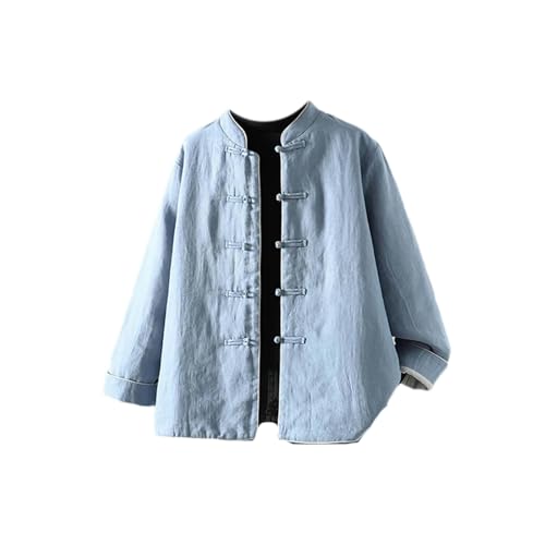 JOHAFXC Frauen Gepolsterte Baumwolle Winter Chinesischen Casual Lose Damen Jacke Langarm Mäntel Blue M von JOHAFXC