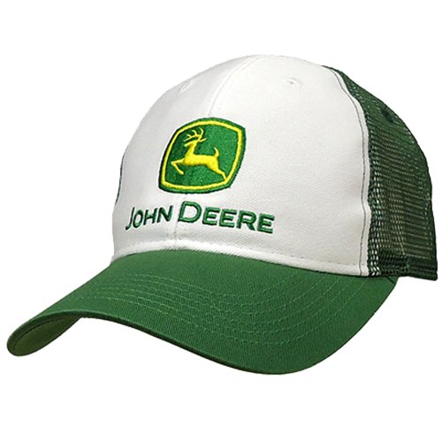 John Deere Herren Trucker-Baseballkappe mit Markenlogo, Netzrücken Cap, Weiß, One Size von JOHN DEERE