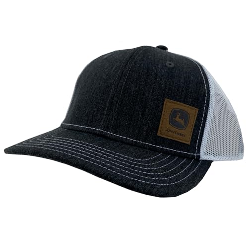 John Deere Herren 6-Panel schwarz weiß Leder Patch Mesh Back Hat, schwarz / weiß, Einheitsgröße von JOHN DEERE