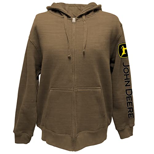 John Deere JD Fleece-Sweatshirt mit durchgehendem Reißverschluss, Ausführung: Braun, XX-Large von JOHN DEERE