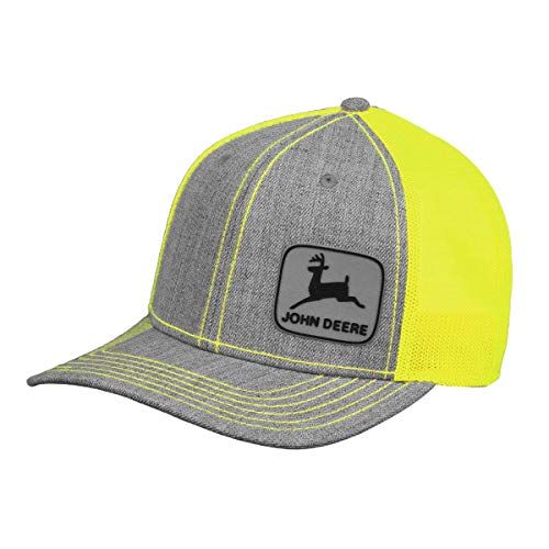 John Deere Tractors Men's Off-Center Rubber Logo Snapback Hat, Light Grey and Hi Visibility Yellow Mesh, Light Grey/Hi Visibility Yellow, One Size von JOHN DEERE