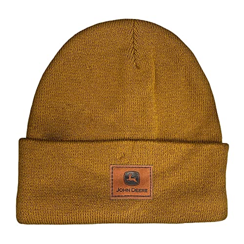 JOHN DEERE Wintermütze Beanie Herren Braun mit Lederpatch von JOHN DEERE