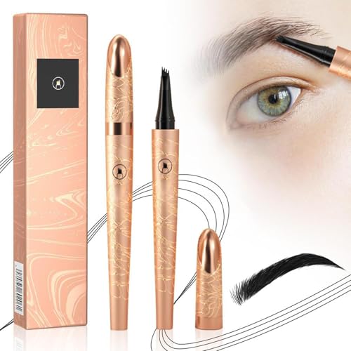 2024 Neu 3D Microblading Augenbrauenstift mit 4 Gabelspitzen Applikator,Augenbrauenstift Wasserfest, Langanhaltenden Magischer Eyebrow Pen Erzeugt Mühelos Natürlich Aussehende Brauen (Schwarz) von JOHNBOLIN