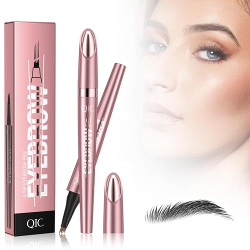 2025 Neu 3D Microblading Augenbrauenstift mit 4 Gabelspitzen Applikator,Augenbrauenstift Wasserfest,Langanhaltenden Magischer Eyebrow Pen Erzeugt Mühelos Natürlich Aussehende Brauen (Schwarz) von JOHNBOLIN