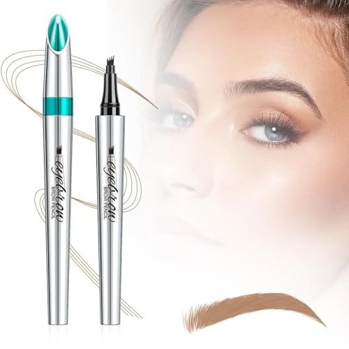 Augenbrauenstift Wasserfest, 3D Microblading Augenbrauenstift Eye Brow Pencil mit 4 Gabelspitze Applikator, Dunkelbraun Eyebrow Pencil Erzeugt Mühelos Natürlich Aussehende Brauen (Hellbraun) von JOHNBOLIN