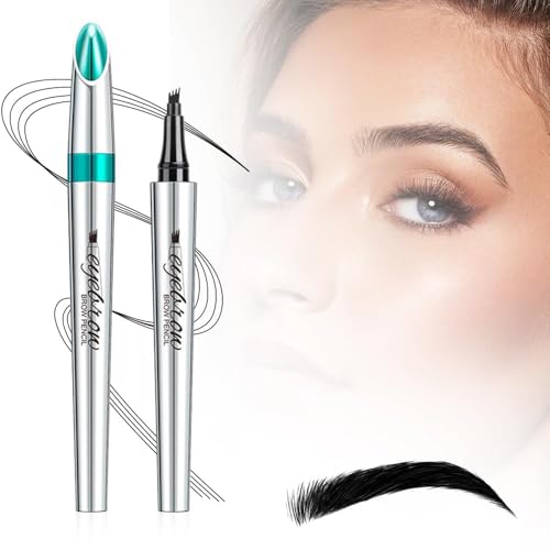 Augenbrauenstift Wasserfest, 3D Microblading Augenbrauenstift Eye Brow Pencil mit 4 Gabelspitze Applikator, Dunkelbraun Eyebrow Pencil Erzeugt Mühelos Natürlich Aussehende Brauen (Schwarz) von JOHNBOLIN