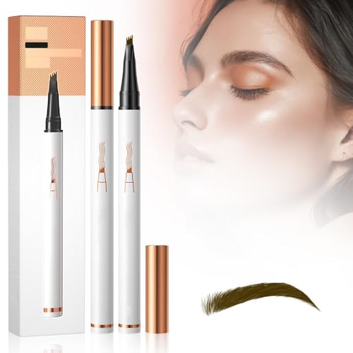 Microblading Augenbrauenstifte,3D Augenbrauenstift Wasserfest mit 4 Gabelspitzen, Langlebig, Natürlich, Feiner, ein Magischer Eyebrow Pencil für Frauen und Mädchen (Dunkelbraun) von JOHNBOLIN