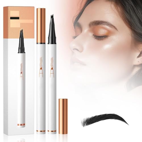 Microblading Augenbrauenstifte,3D Augenbrauenstift Wasserfest mit 4 Gabelspitzen, Langlebig, Natürlich, Feiner, ein Magischer Eyebrow Pencil für Frauen und Mädchen (Schwarz) von JOHNBOLIN