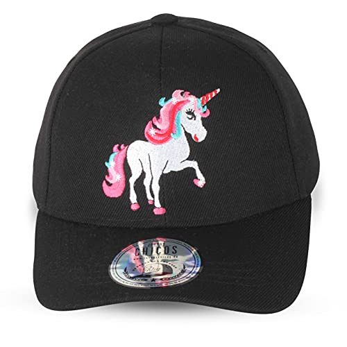 JOHNNY CHICOS Kindercap Unicorn Einhorn Cap verstellbar ca. 49-58cm Kopfumfang (One Size, Curved-Blk-Blk-UCorn) von JOHNNY CHICOS