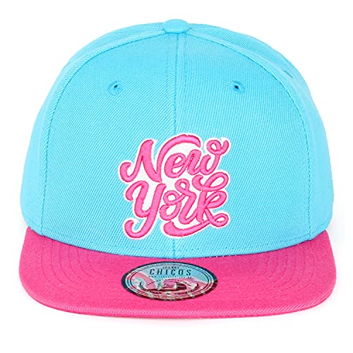 JOHNNY CHICOS NY New York süße Unisex Schwester Bruder Kindercap Smile Tiger Adler Prince Kinder Cap Snapback und Mütze ca. 49-58cm Kopfumfang (One Size, NY-SKRIPT-Sky-PNK) von JOHNNY CHICOS
