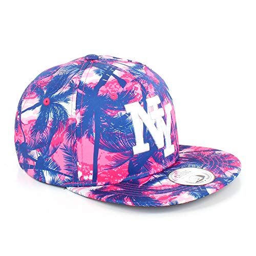 JOHNNY CHICOS Sommer Snapback Schirmmütze Mütze Kappe Cap Flower Blumen One Size Verstellbarer Verschluss Unisex Vintage Snapback Schirmmütze Mütze Kappe USA Hawaii Beach (Palm-Blue) von JOHNNY CHICOS