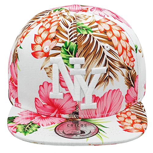 New Boy Girl NY New York süße Unisex Schwester Bruder Kindercap Hai Tiger Adler Prince Kinder Cap Snapback und Mütze 50-58cm Kopfumfang (One Size, NY-Flower-Pink-Weiß) von JOHNNY CHICOS