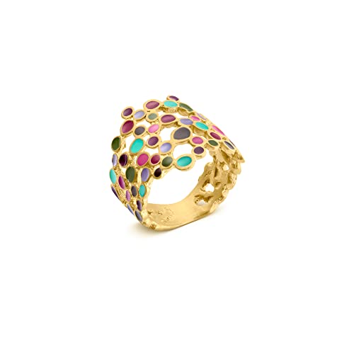 JOI D'ART Goldener Ring CANDY Colours | Design von Joidart | Candy Colours Collection | Breiter Ring aus vergoldetem Metall mit 24 Karat Vergoldung | Kaltglasur mehrfarbig, Metall, Kein Edelstein von JOI D'ART