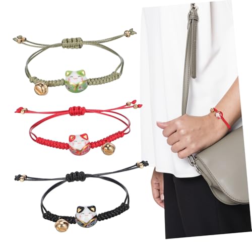 JOINPAYA 3 Stück Verstellbares Maneki Neko Armband und Wachsstring mit Glocke Japanisches Glücksbringer Armband für Mädchen Symbol für Wohlstand Gesundheit und Reichtum von JOINPAYA