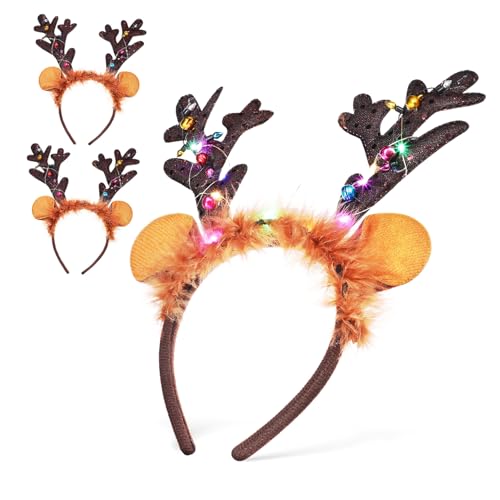 JOINPAYA 3Stücke Rentiergeweih Stirnbänder Festliche Weihnachts Haarreifen für Partys Elastischer Kopfschmuck für Cosplay und Foto Requisiten und Bequem Langlebig der Anwendung von JOINPAYA