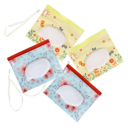 JOINPAYA 4stücke Eva Kreative Feuchttuchbeutel Mit Fensteröffnung Nachfüllbare Und Tragbare Verpackung Für Hygieneartikel Für Unterwegs Kinderwagen Gelb Mit Schmetterling Blumen von JOINPAYA