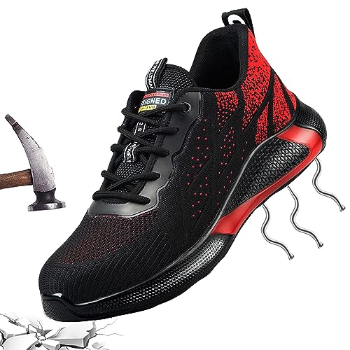 Arbeit Schuhe Damen Leicht Sicherheitsschuhe Herren 45 Arbeitsschuhe Safety Shoes Women Work Sportlich Schutzschuhe Stahlkappe Sicherheit Sneake Turnschuhe Sommer Rot 226 von JOISIDE