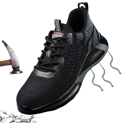 Atmungsaktiv Arbeitsschuhe 46 Sicherheitsschuhe S3 mit Stahlkappe Herren Sommer Arbeit Schuhe Männer Frauen Sicherheit Sneaker Turnschuhe Sportlich Schutzschuhe Sommer Schwarz 797 von JOISIDE