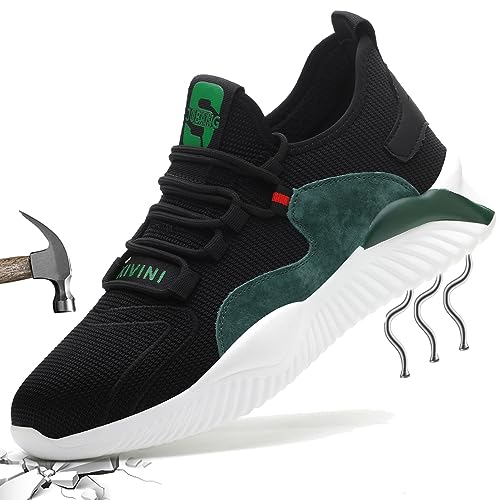 Sicherheitsschuhe Herren Leicht 43 Arbeitsschuhe S3 mit Stahlkappe Herren Sommer Arbeit Schuhe Männer Frauen Sicherheit Sneaker Turnschuhe Sportlich Schutzschuhe Safety Shoes Schwarz Grün 797 von JOISIDE