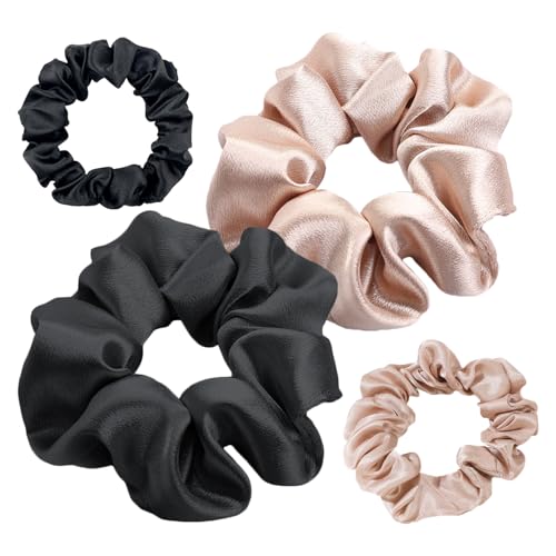 JOIYHY Haargummis aus Satin, lockiges Haar, elastisch, ohne Spuren für Damen oder Mädchen, Haarzubehör (Schwarz, Champagner) von JOIYHY