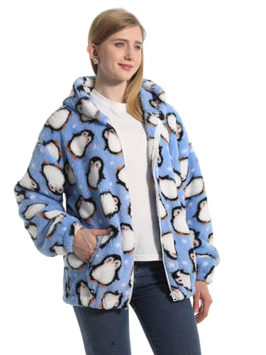 JOJJJOJ Damen Mantel Kapuzenjacke Kapuzenpullover Stilvolle Winterjacke mit Warmem Hoodie Reißverschluss(Pinguin,S) von JOJJJOJ