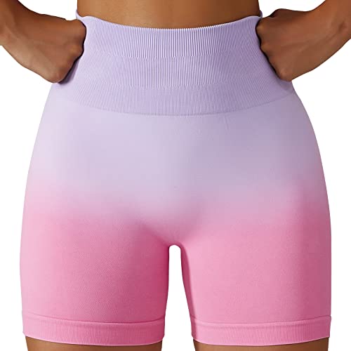 JOJJJOJ Damen Workout Kurze Leggings Booty Nahtlos Seamless Scrunch Butt Sportleggins Biker Yoga Fitness Gym Shorts(Lila/Pink,L) von JOJJJOJ