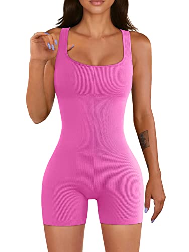 JOJJJOJ Damen Yoga Kurz Ärmellos Stretch Tank Top Jumpsuits Workout Sport Romper Outfits(Rosa,L) von JOJJJOJ