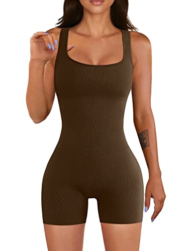 JOJJJOJ Damen Yoga Kurz Ärmellos Stretch Tank Top Jumpsuits Workout Sport Romper Outfits (Kaffee,L) von JOJJJOJ