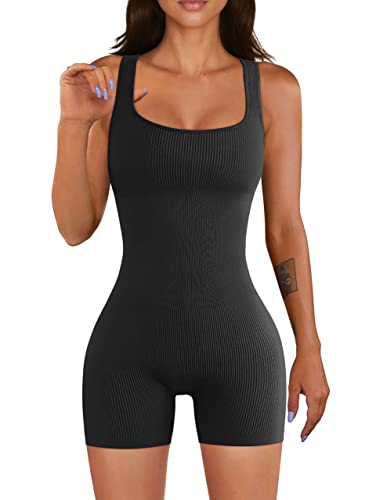 JOJJJOJ Damen Yoga Kurz Ärmellos Stretch Tank Top Jumpsuits Workout Sport Romper Outfits (Schwarz,L) von JOJJJOJ