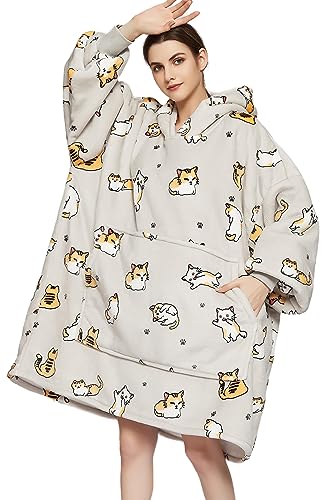 JOJJJOJ Übergroße Blanket Hoodie Sweatshirt Oversize Decke Sweatshirt Kapuzenpullover für Erwachsene Damen Herren Katze von JOJJJOJ