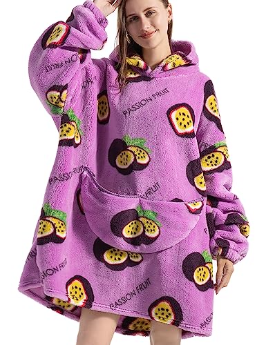JOJJJOJ Übergroße Hoodie-Decke mit riesiger Tasche Bequeme Sherpa Fleece Decke Kapuzenpullover warmes Sweatshirt Bademantel für Damen Herren Teenager Geschenk(Passionsfrucht) von JOJJJOJ